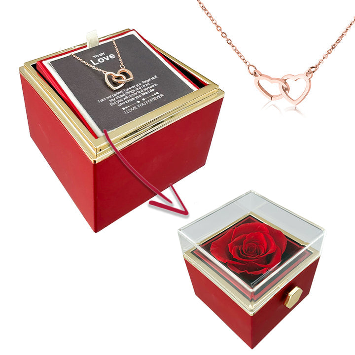 Eternal Rose Box with Engraved Heart Necklace💕Real Rose