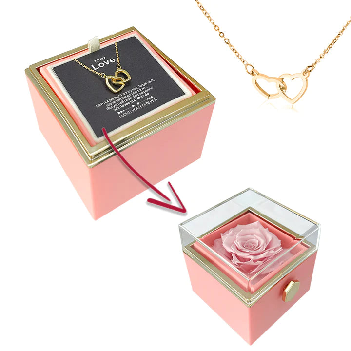 Eternal Rose Box with Engraved Heart Necklace💕Real Rose