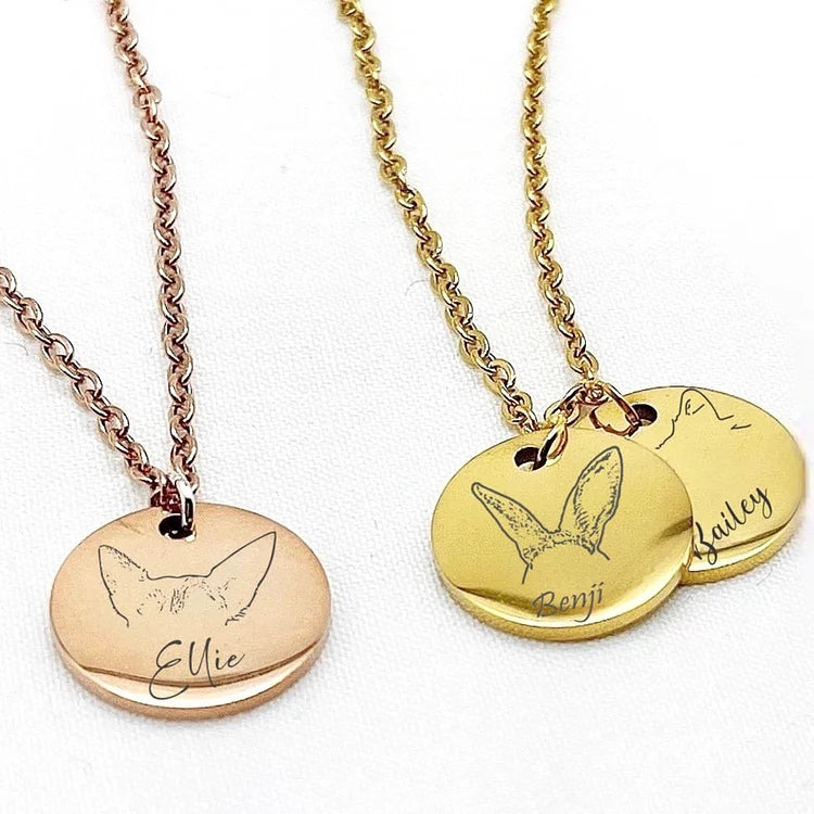 Personalized Pet Ears Outline Necklace