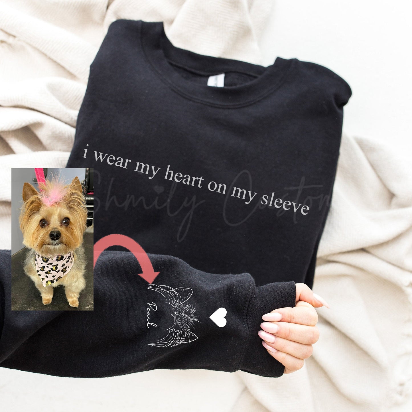 PERSONALIZED "HEART ON MY SLEEVE"PET EARS OUTLINE & NAME